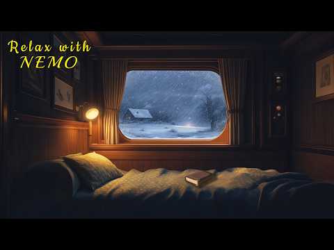 Cozy Night Train Journey During Winter Snowstorm 🚂 Sleeper Car Ambience ❄️ Blizzard & Train Sounds 😴