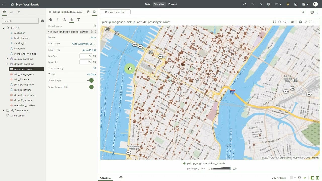Setting Bubble Size in Oracle Analytics Maps