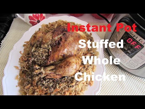 Instant Pot Middle Eastern Stuffed Whole Chicken with Freekeh Over Rice