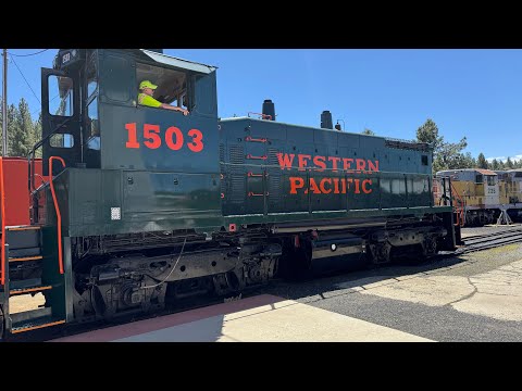 Western Pacific SW1500 1503 Pulls The Caboose Train at Western Pacific Railroad Museum Portola, CA