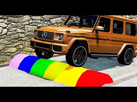 Cars vs Rainbow Speed Bumps - BeamNG drive