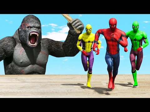 GTA 5 Water Ragdolls Color Team Spiderman vs Gorilla Jumps/Fails (Euphoria Physics Funny Moments)