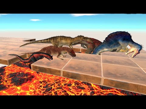 dinosaurs fall into hot molten lava - ANIMAL REVOLT BATTLE SIMULATOR