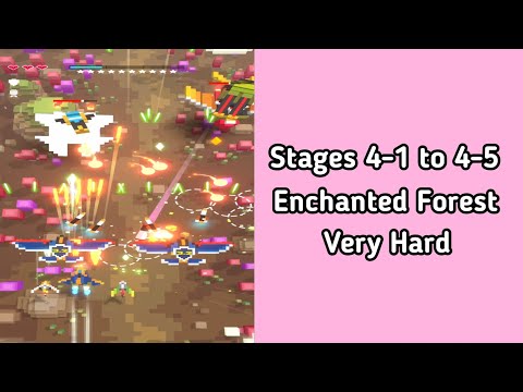 Sky Wings Shoot 'Em Up Walkthrough Stages 4-1 to 4-5 Enchanted Forest (Very hard Difficulty)