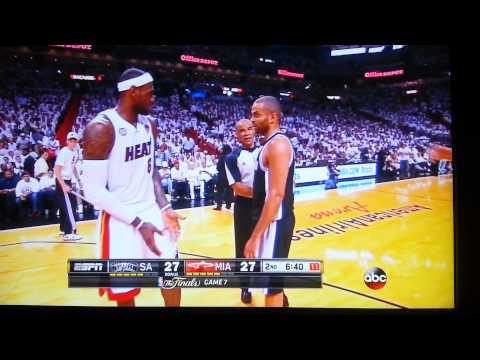 Tim Duncan pulls Tony Parker away at timeout
