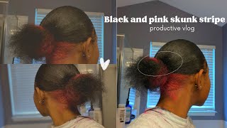 Black and pink skunk stripe!! Dye and bleach hair with me!