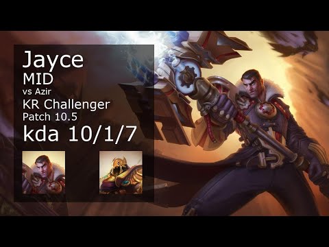 Jayce Mid vs Azir - KR Challenger 10/1/7 Patch 10.5 Gameplay // [롤] 제이스 vs 아지르 미드