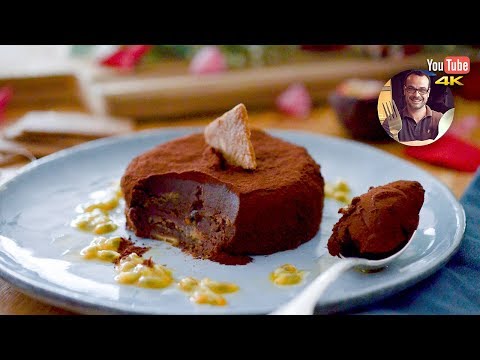 Dark Chocolate Terrine with Ginger and Almond Biscuits and Passion Fruit Coulis