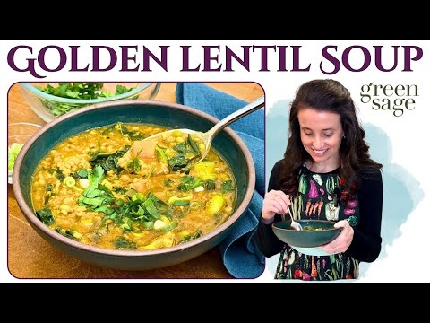 Herbed Golden Lentil Soup with Greens (Vegan)