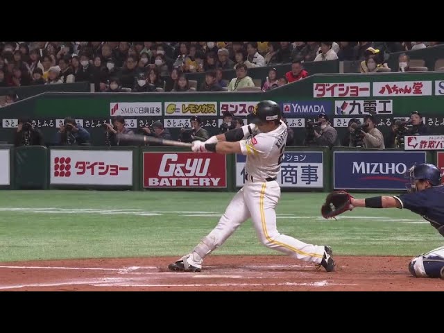 【7回裏】初球を捉えた!! ホークス・栗原陵矢 センターへの勝ち越しタイムリー2ベースヒット!! 2025年3月5日 福岡ソフトバンクホークス 対 東京ヤクルトスワローズ