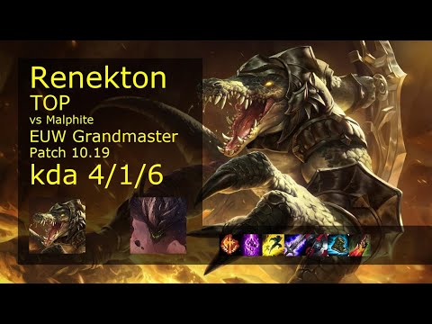 Renekton vs Malphite Top - EUW Grandmaster 4/1/6 Patch 10.19 Gameplay