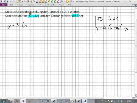 Parabel - Gleichung aufstellen mit Scheitelpunkt und Öffnungsfaktor (9I.3 | 10II.1)