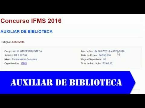Edital Concurso IFMS 2016 - Auxiliar de Biblioteca
