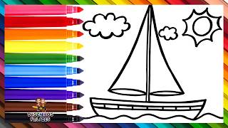 Desenhar e Colorir um Barco à Vela ⛵🌊🌈 Desenhos para Crianças