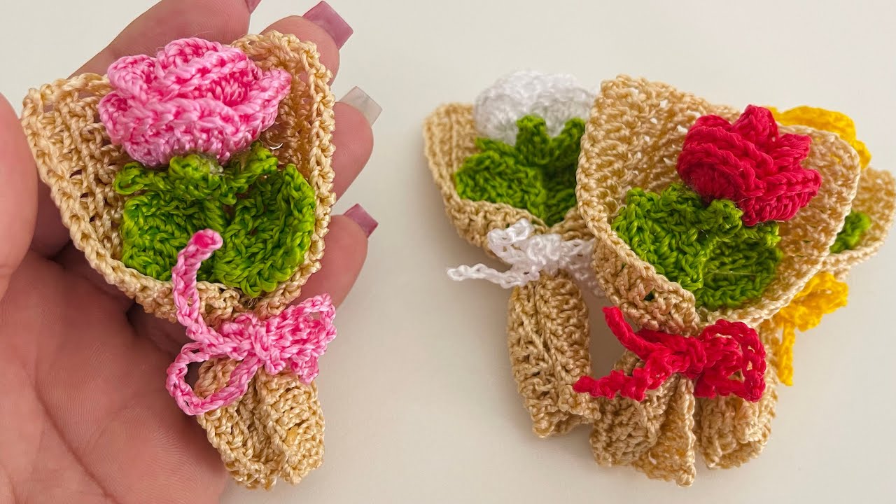 Mini buquê de rosas em crochê faça bastante para o dia das mulheres