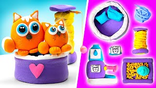 Makeover of Homeless Kitten 😻|| Crafting Cute Kittens And Cool Cat Accessories || Easy Clay Art 🎨