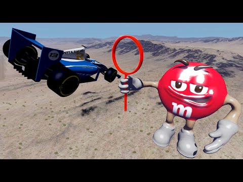 High Speed Cars Jumping Through M&M's Ring - BeamNG Drive | Mad Cars