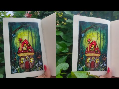 Fairy tale Mushroom Forest House acrylic painting tutorial|| Mushroom house painting|| easy painting