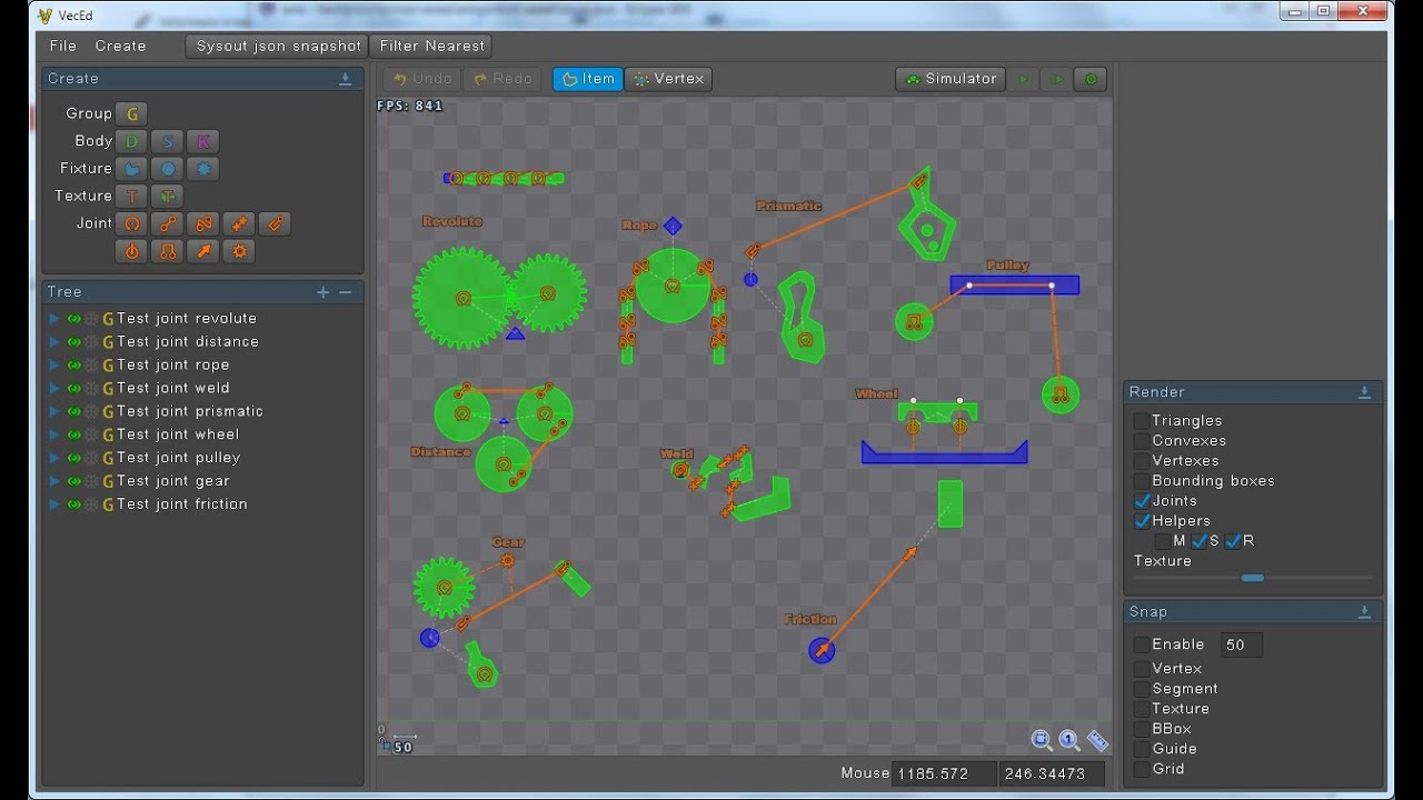 VBox2D preview 03 - joints - Box2D editor