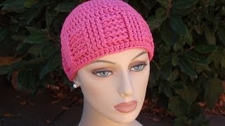 Crochet for Cancer's Basketweave Vertical Stripe Cap