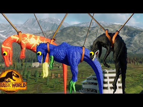 Jurassic World Evolution 2 T Rex Colors Pack vs Giganotosaurus vs Scorpios Rex Dinosaurs Fight
