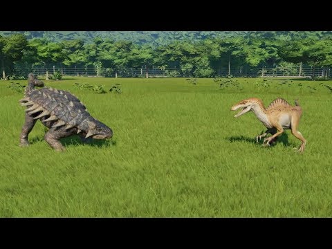 Ankylosaurus(Modified) VS Indoraptor, Spinoraptor and Indominus Rex - Jurassic World Evolution