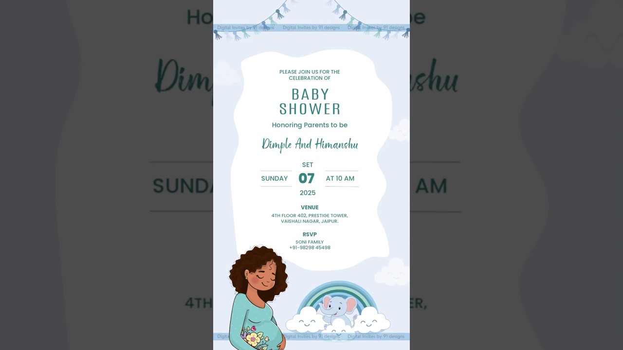 Watercolour Elephant Baby Shower Card