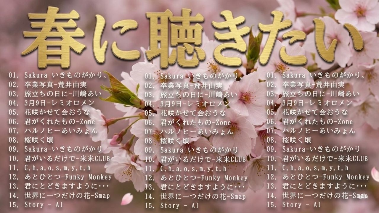 【広告なし】春に聴きたい曲 2026 🎧🌸この春に聴きたくなる曲たち🍒🌺🎻SMAP, 松任谷由実, Back Number, Mr Children, 小田和正....n05