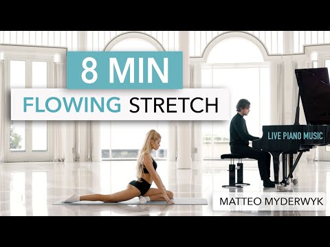 8 MIN FLOWING STRETCH - with LIVE Piano Music by Matteo Myderwyk I Pamela Reif