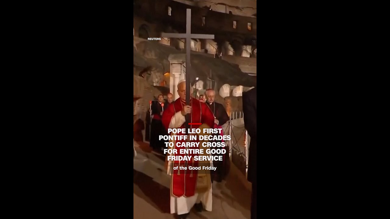 Pope Leo first pontiff in decades to carry cross for entire Good Friday service