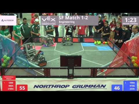 VEX Worlds 2016 - VRC HS Engineering - SF 1-2 (1366 400X 2105C) 168 vs 266 (169A 973G 2335)