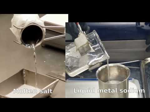Molten salt and liquid metal sodium being poured