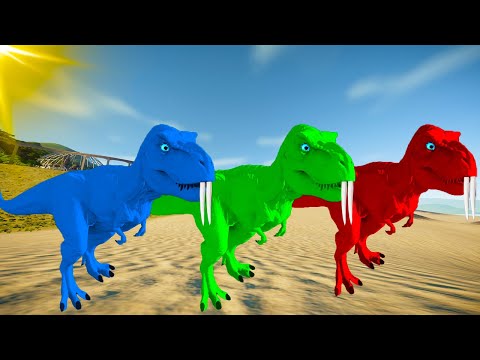 Rexy Color Pack vs Spinosaurus, Indoraptor, I-rex - Jurassic World Evolution Dinosaurs Fighting