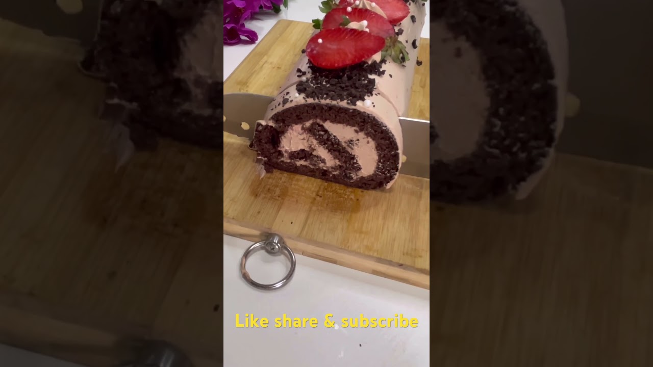 Chocolate Strawberry roll cake | chocolate roll cake | swiss roll cake
