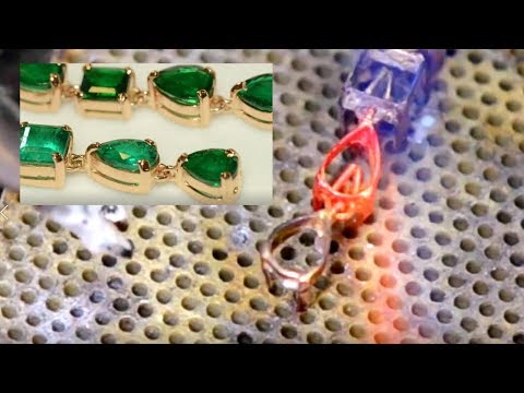 Process of Making Emeralds and diamonds Handmade 18k Red Gold Earrings