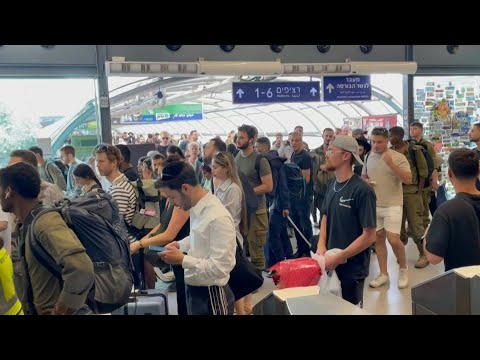 Video Thumbnail: People take shelter at Tel Aviv train station as air raid sirens sound | AFP