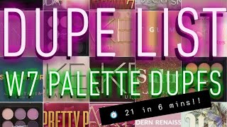 21 W7 Eyeshadow palette dupes in 6 minutes! Too faced, ABH, Huda, Nabla and more | Dupe List