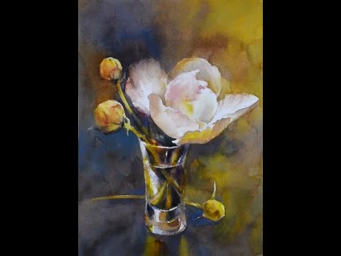 Flowers_Peonies and glass vase / Painting flowers in Watercolor
