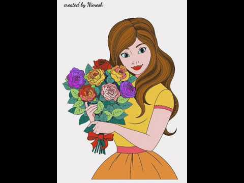 My Druaing art of beautiful Girl with colorful flowers basket. #Digitelart #flowers.