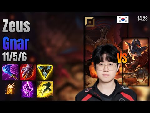 Zeus Top Gnar vs Rumble lol KR solo rank Full Game 14.23