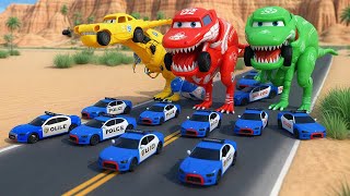 Download lagu 3 McQueen-Headed Dinosaurs Cause Chaos in the City – Police Cars vs. McQueen, Who Will Win? mp3