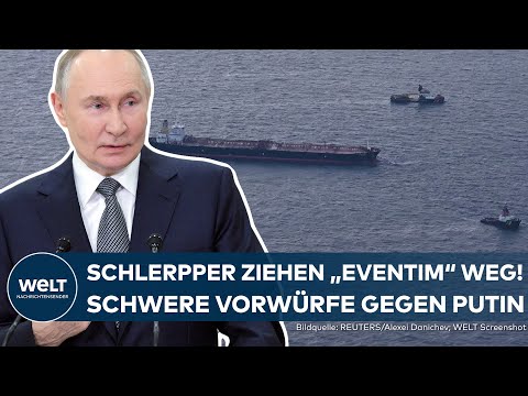 RÜGEN: Russlands „Schattenflotte“ in der Ostsee | Schlepper ziehen Öltanker „Eventin“ Richtung Osten
