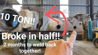 10TON steel casting broken in half the welding repair starts!mega engineering!   quarry jaw crusher