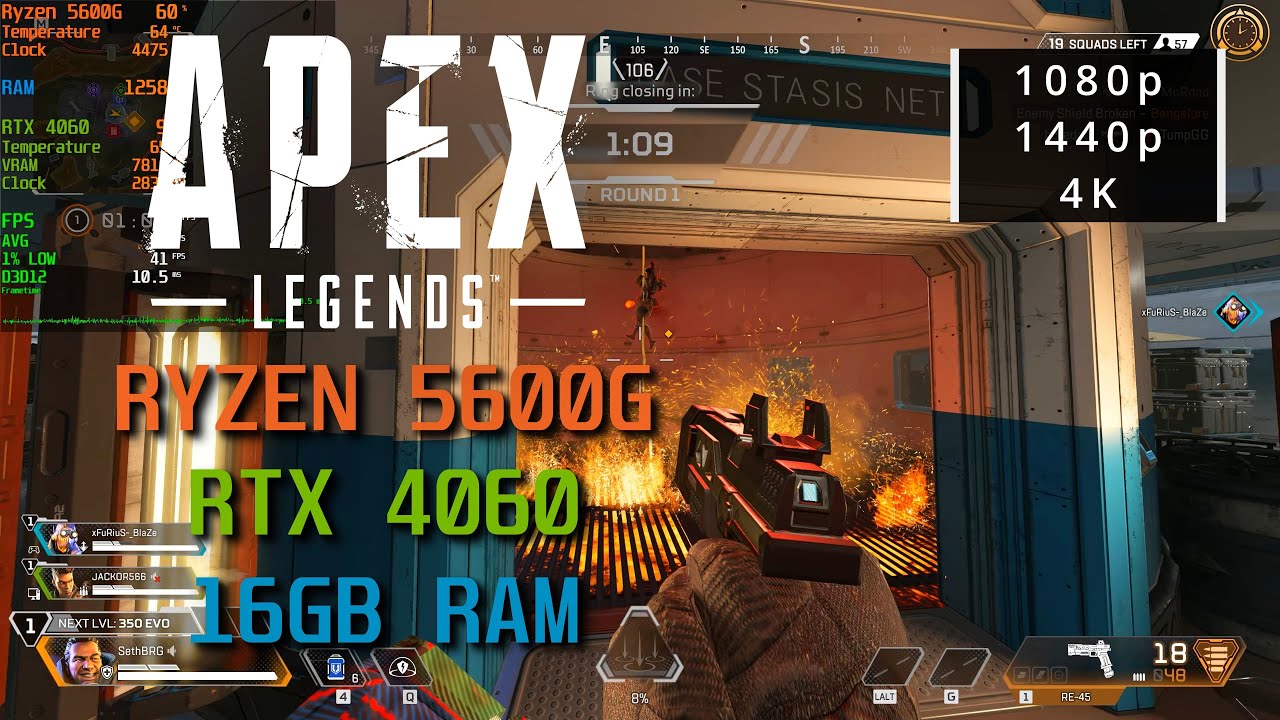 Apex Legends on RTX 4060 + Ryzen 5600G – 1080p/1440p/4K