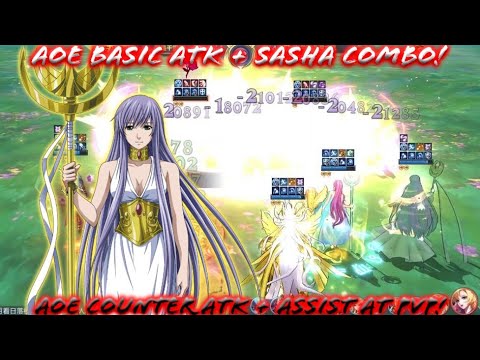 Saint Seiya: Awakening - AOE Basic Atk Combo with Goddess Sasha! AOE Counter Atk at PvP!