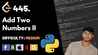 YouTube video 'Add Two Numbers II | Leet code 445 | Theory explained + Python code'