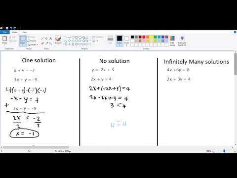 System of linear equations: one solution, no solution or infinitely many solutions.