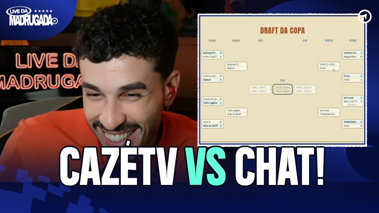 QUEM VENCEU? ELENCO CAZÉTV VS O CHAT! DRAFT DA COPA DO MUNDO | LIVE DA MADRUGADA