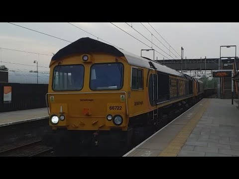 GBRF 66722 'Sir Edward Watkin' and 66773 pass Bescot hauling an engineering train - 18/04/19