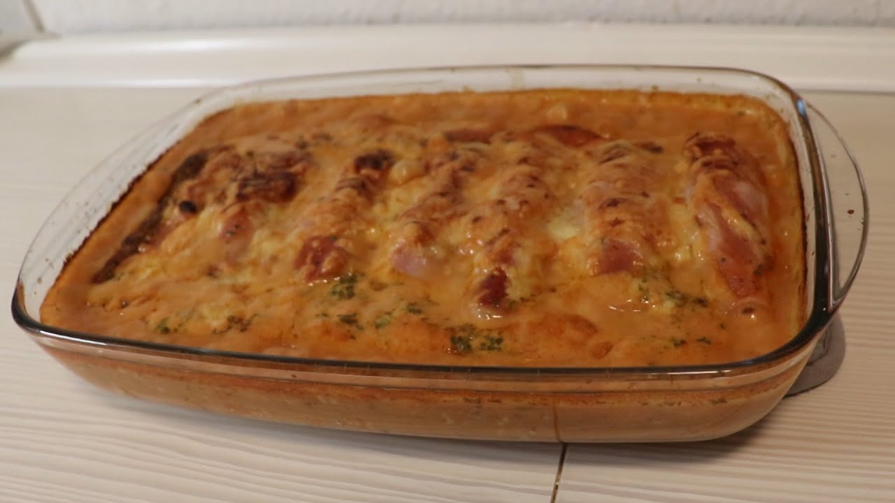 Schinken-Hack Röllchen mit Käsebéchamel - Einfache Rezepte Schinken-Hack Röllchen mit Käsebéchamel - Einfache Rezepte